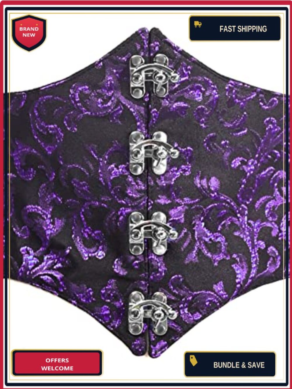 Dark Crushed Velvet Corset Belt Cincher with Clasps